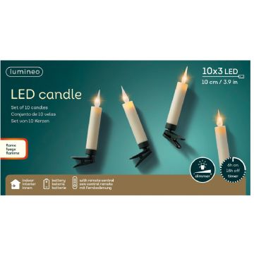 Lumineo, LED Candle Lights Flame, Set of 10, Battery Operated, 4"