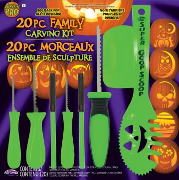 Fun World Pumpkin Pro 20 Piece Family Carving Kit, Green