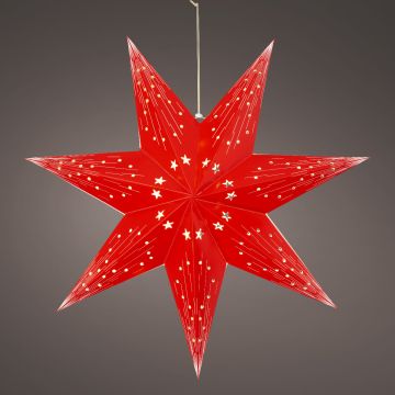 Lumineo 15" LED Red Paper 7 Point Star with Cut Outs