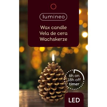 Lumineo LED Wick Candle Battery Operated, Pinecone Brown & Warm White, 8"