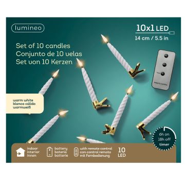 Lumineo, LED Candle Lights White/Flame, Set of 10, Battery Operated, 5.5"