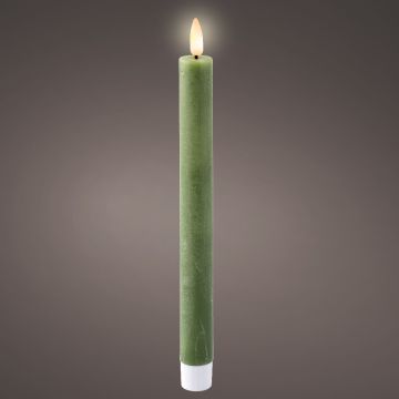 Lumineo LED Green Taper Wick Dinner Candle Wax Flat Top, Warm White 