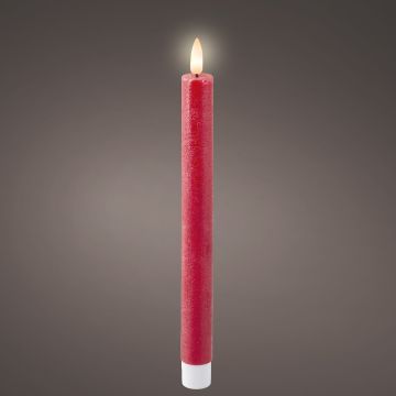 Lumineo LED Red Taper Wick Dinner Candle Wax Flat Top, Warm White 