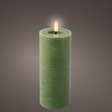 Lumineo LED Pillar Green Candle Wax Flat Top with Pit, Warm White