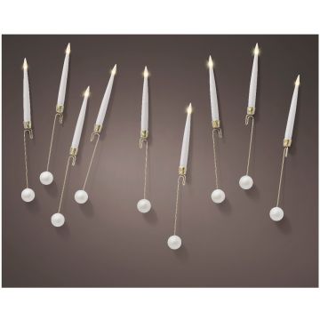 Lumineo LED Candle with Gold Hooks and Pearls at the Bottom, 10 Pack