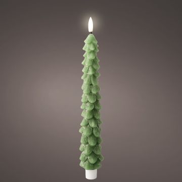 Lumineo LED Wick Dinner Candle Wax Green Taper Tree, Warm White