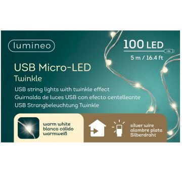 Lumineo Micro LED USB String Lights, Warm White, 100 Lights