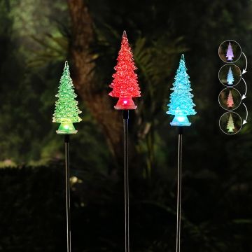 Alpine Corporation Solar Christmas Tree Stake with Color Changing LED Lights