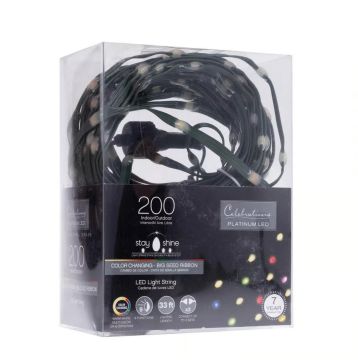 Celebrations Platinum LED, Big Seed Color Changing Connectable Green Ribbon, 200L/33FT