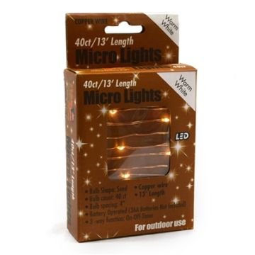 Holiday Bright Lights, Micro Light Warm White Copper Wire Battery Operated, 40L/13FT