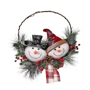 Regency Frosted Snoman Head Wreath with Plaid Bow, 19"