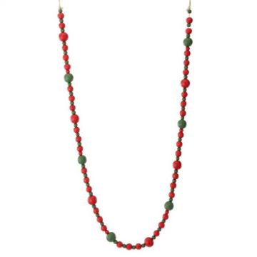 Mixed Wood Bead Natural Red and Green Trim, 4 Foot