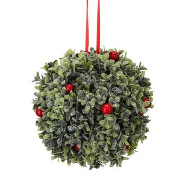 Kissing Ball Ornament Frosted Mica Berry Boxwood, 6"