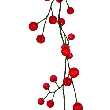 Kurt Adler Red Cotton Balls With Warm White LED Lights Green Vine Garland 48L/6FT