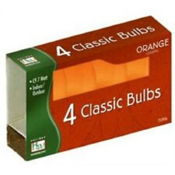 Holiday Wonderland, C9 7 Watt Incandescent Classic Ceramic Bulb Orange, 4 pack