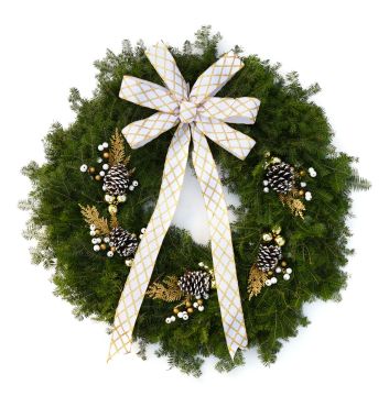 Wreath, Gertens Signature Deluxe Traditional Christmas Wreath with White Accents