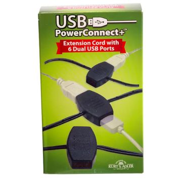 Kurt S. Adler® USB Power Extension Cord+ With Black Wire and 12 Ports 10FT